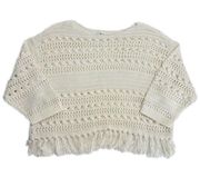 Lou & Grey for LOFT Cream Cropped Fringe Sweater Size Small