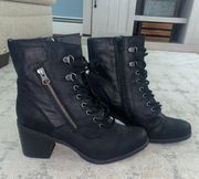 Black Lace Up Heel Boots