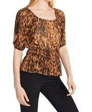 Steve Madden Animal Print Square Neck Peplum Top Blouse Small NEW