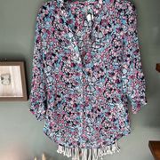 Kut From Kloth Floral Blouse Long Sleeve Business Casual Top Blue Pink NWT Small