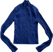Cooperative Sweater Womens Small Blue High Neck Long Sleeve Ribbed Knit Viscose