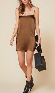 Alegre Silk Slip Mini Brown Dress