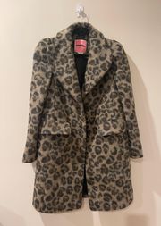 Brushed Leopard Coat in Hazelnut Wool Blend Topcoat