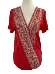 Lucky Brand Red Orange Blouse Women Size Medium | 46-29