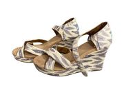 Toms Ikat Print Fabric Open Toe Wedge Sandals Blue White Women's Size 8