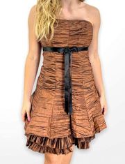 90s JESSICA MCCLINTOCK Vintage Brown Strapless A-Line Mini Dress