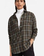 Everlane Lightweight Flannel Oversized Shirt Black Brown Plaid 12