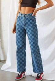 Ragged Priest Light Blue Checkered Wide Leg Jeans