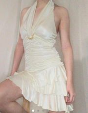 off white 90s/00s style halter ruffle dress