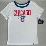 MLB Chicago Cubs New Era Womens Gameday White Blue Ringer Tee Shirt NWT Sz M
