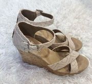 Tom’s Sienna Cork Strappy Wedges Tan Nude 7.5