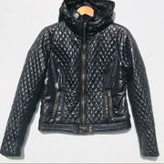 AEROPOSTALE Puffer Jacket Hooded Moto Style Black