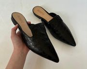 Tracy Croc Embossed Slip On Mules Black