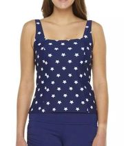 Peyton & Parker Tankini Top Swimsuit Navy Blue & White Star Print Size 1X