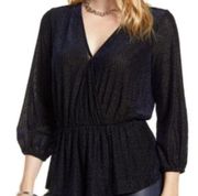 Halogen Flocked 3/4 Sleeve Peplum Top Navy Oval