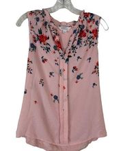 Market & Spruce Sleeveless Top Blouse Pink Floral Ruffle Small