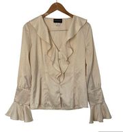 Style Women’s Blouse Ruffled Silky Long Sleeve Cream Size 8