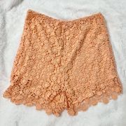 Peach Crochet High Waisted Shorts