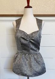 Gold & Black Dress peplum top with back cut out accents sz S