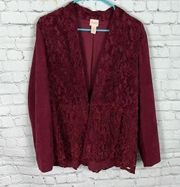 Chico’s Cranberry faux suede & lace lined jacket