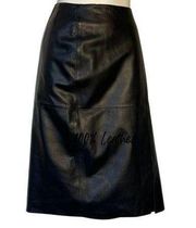 Caslon 100% Lambskin Leather Vintage Black Skirt Zipper Side Slit Women 8