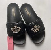 Juicy Couture Slip On Wylee Slide Sandals Black Comfort Crown Rhinestone Sz 7