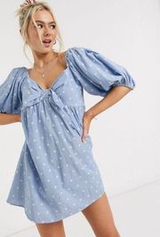 Cleobella katherine babydol polka dot mini dress in chambray size medium