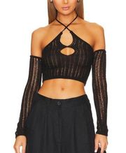 NBD Black Off Shoulder Halter SMALL Open Knit Cut Out Backless Goth Adelaide NEW