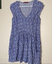 Tigerlily Purple Blue All Over Floral Print Mini Dress Short Sleeve Pockets