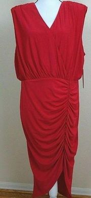 20W PLUS - New - Eliza J Rushed V-Neck MIDI Red Dress