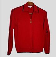 St. John Sport Marie Gray, red, varsity, track jacket, full zip, knit. 2