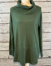 CYRUS Cowl Neck Long Sleeve Tunic w Knit Hemline & Cowl Norsk Green-XL