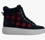 MARC FISHER Fellow Womens Red Black Check Laced Up Ankle Sneaker Size 6 …