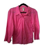 Sport Bright Pink 100% Cotton Eyelet Detail Size Large Blouse.