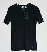 A/X Armani Exchange Perforated Black Knit Short Sleeve Top Shirt Size S NWT