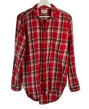 Denim & Supply Sz M Ralph Lauren Button Front Red Plaid Shirt Oversized Cotton