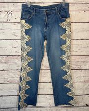 Jeans Stretch Wide Leg with Lace & Sequin Embellished Sides-10