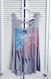 COPY - Gray Open Back Tank Top with American Flag Galaxy Design July Fourth