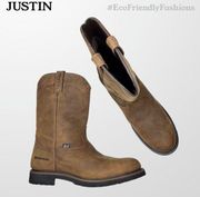 Justin Wyoming Mens Brown Waterproof Round Toe Pull On Work Boot Size 11D