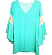 SAGE Mint Green Small Bell Sleeve V Neck Blouse