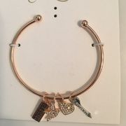 Gold Bangle w Charms, Blessed, star, heart, arrow