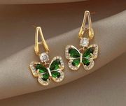 18K Gold Plated Green Crystal Butterfly Dangle Drop Earrings for Women