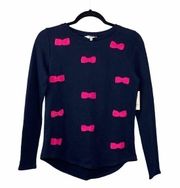 Crown & Ivy NEW Blue Sweatshirt Pink Bows Size S