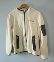 Off White/Gray Hooded Full fleece Zip Jacket Womens Size Medium
