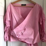 Few moda pink cotton tiered sleeve wrap blouse