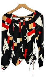 Milk and Honey Womens size Small Abstract Print Red Black Blouse 34164T NEW