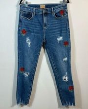 Driftwood Joyce Classic Fit W27 L27 Embroidered Floral Rose Distressed Raw Jeans