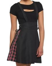 HOT TOPIC Suspender Red & Black Plaid Pleated Mini Skirt ~ Women's Size XL