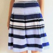 New York & Company Blue & White Striped Pleated Aline Skirt Size 6