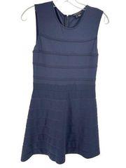 Theory Womens Fit & Flare Dress Contrast Striped Ponte A-line Navy Blue Size 6